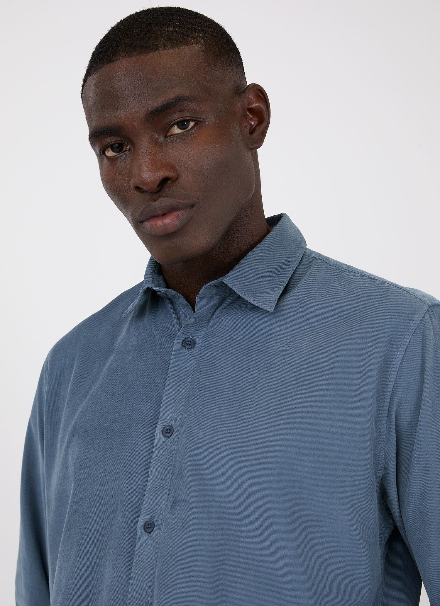 Men's Fine Cord Shirt in Blue Slate sold by Sunspel product image thumbnail 5