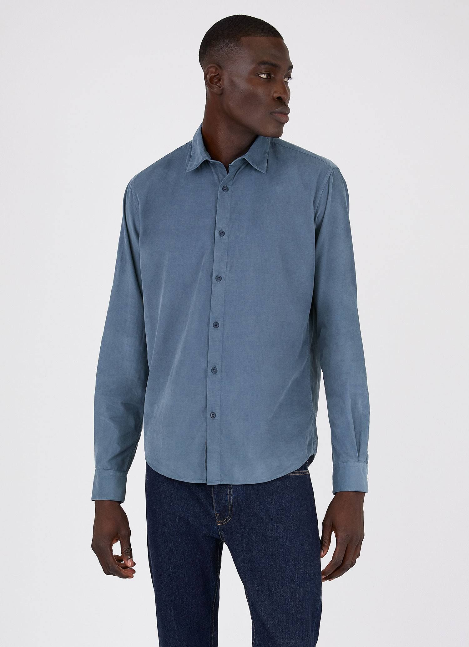 Men's Fine Cord Shirt in Blue Slate sold by Sunspel product image thumbnail 2