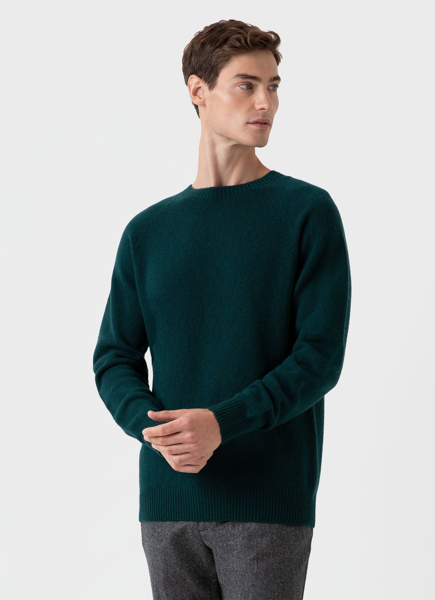Men's Lambswool Crew Neck Jumper in Dark Green sold by Sunspel product image thumbnail 2