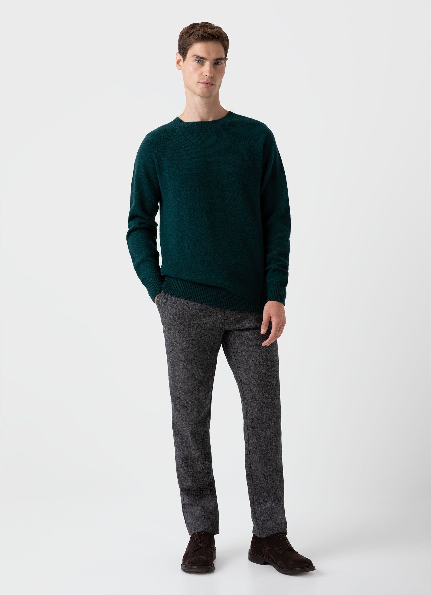 Men's Lambswool Crew Neck Jumper in Dark Green sold by Sunspel product image thumbnail 3