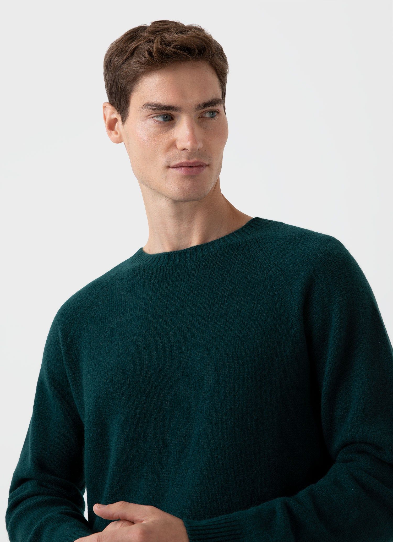 Men's Lambswool Crew Neck Jumper in Dark Green sold by Sunspel product image thumbnail 5