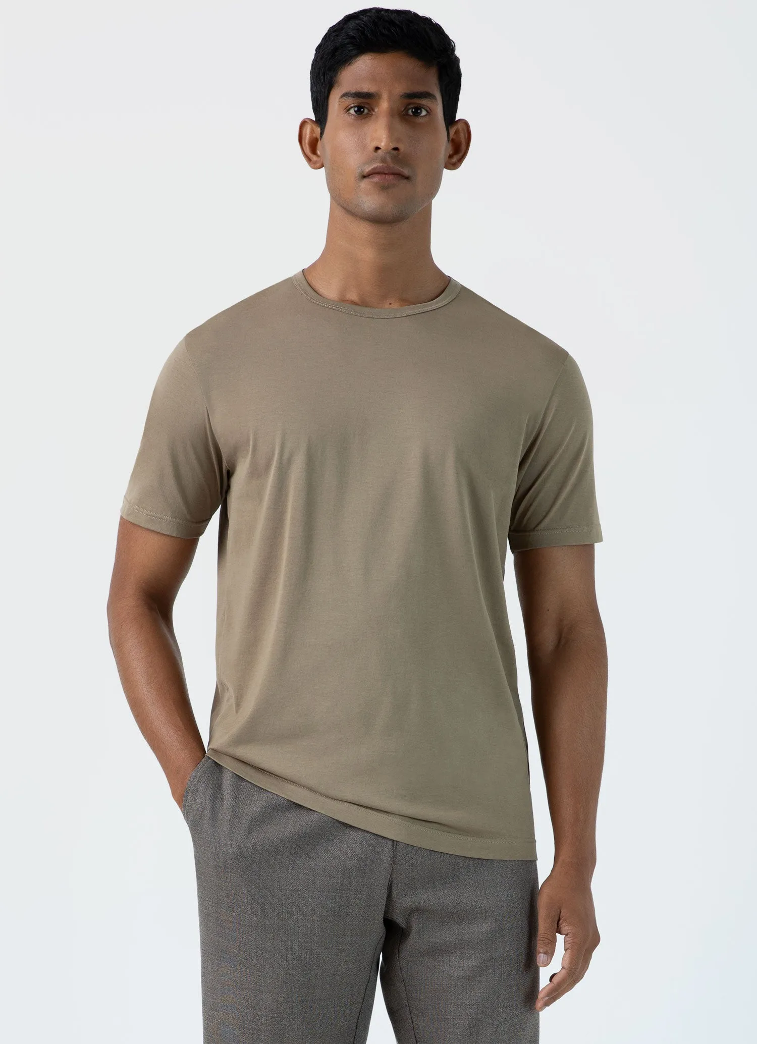 Men's Classic T-shirt in Dark Stone sold by Sunspel product image thumbnail 2