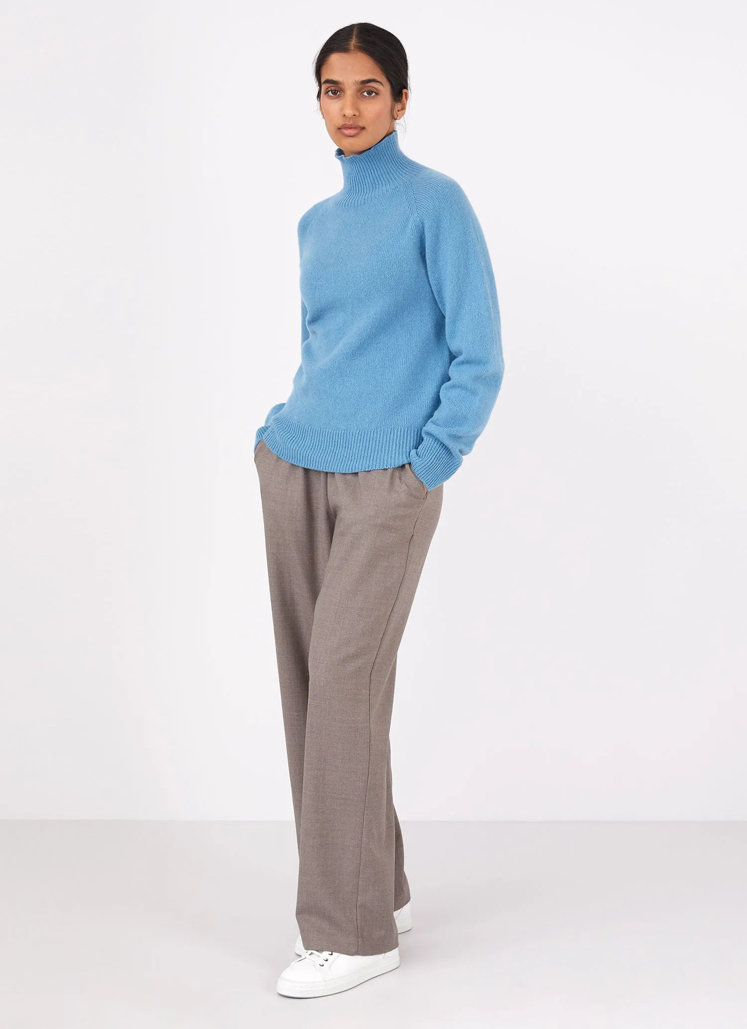 Women's Lambswool Funnel Neck Jumper in Storm Blue sold by Sunspel product image thumbnail 3