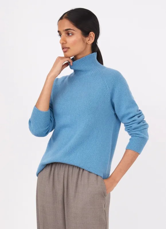 Women's Lambswool Funnel Neck Jumper in Storm Blue sold by Sunspel