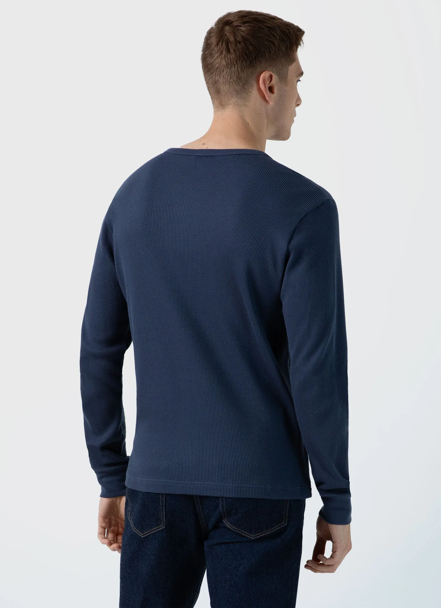 Men's Long Sleeve Waffle Henley in Slate Blue sold by Sunspel product image thumbnail 5