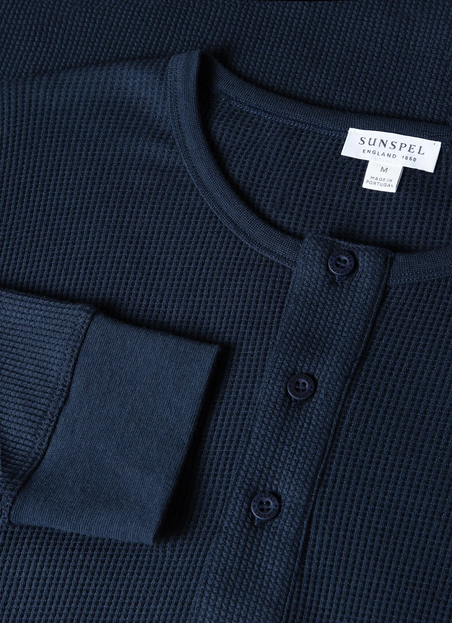 Men's Long Sleeve Waffle Henley in Slate Blue sold by Sunspel product image thumbnail 4