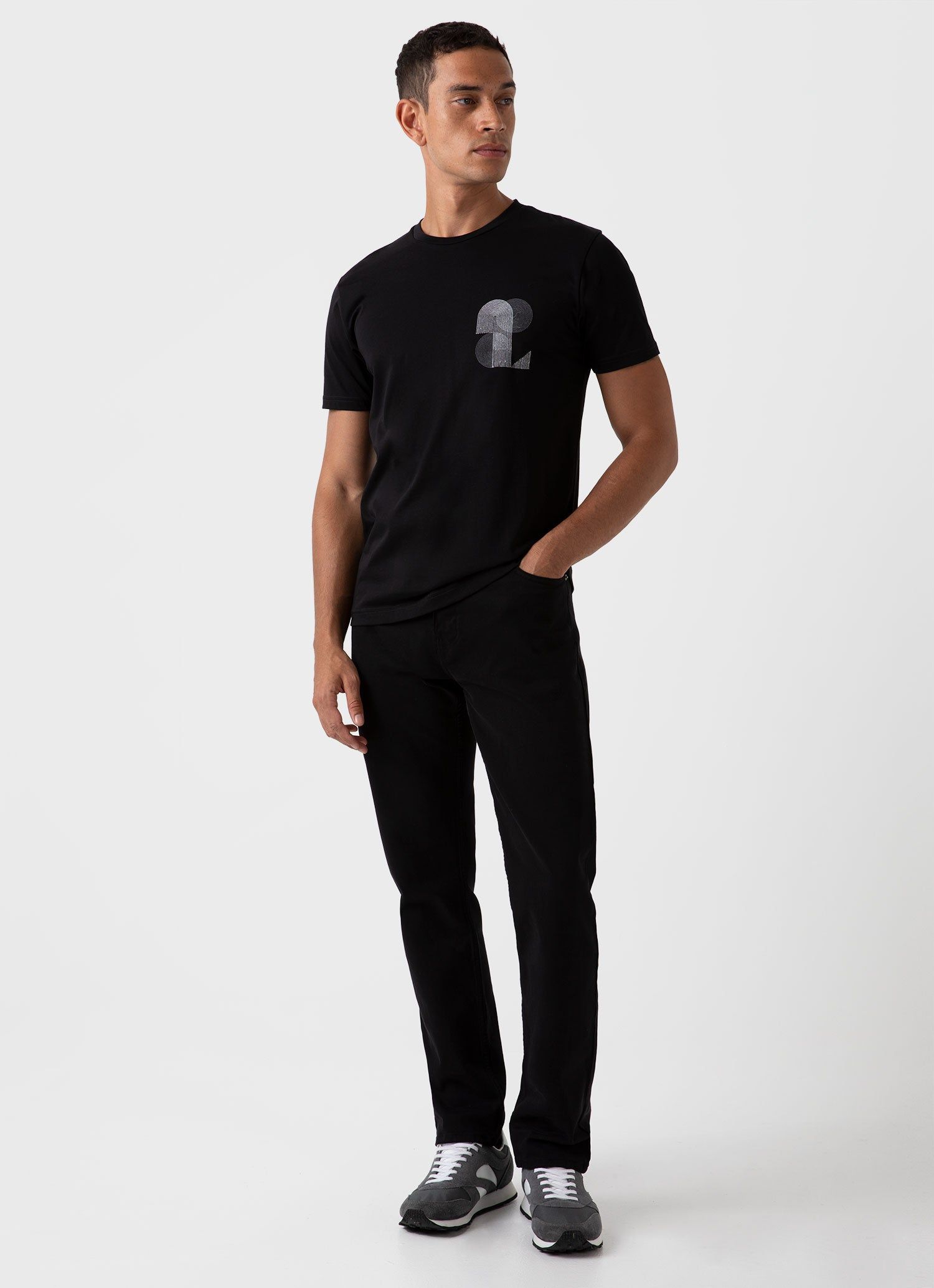 Men's Craig Ward Embroidered T-shirt in Black sold by Sunspel product image thumbnail 3