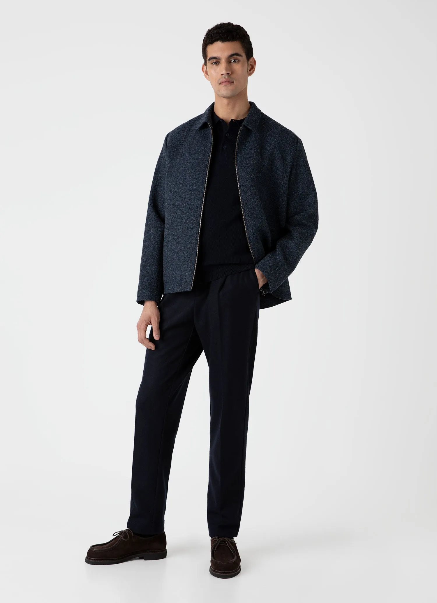 Men's Harris Tweed Harrington Jacket in Blue Herringbone sold by Sunspel product image thumbnail 3