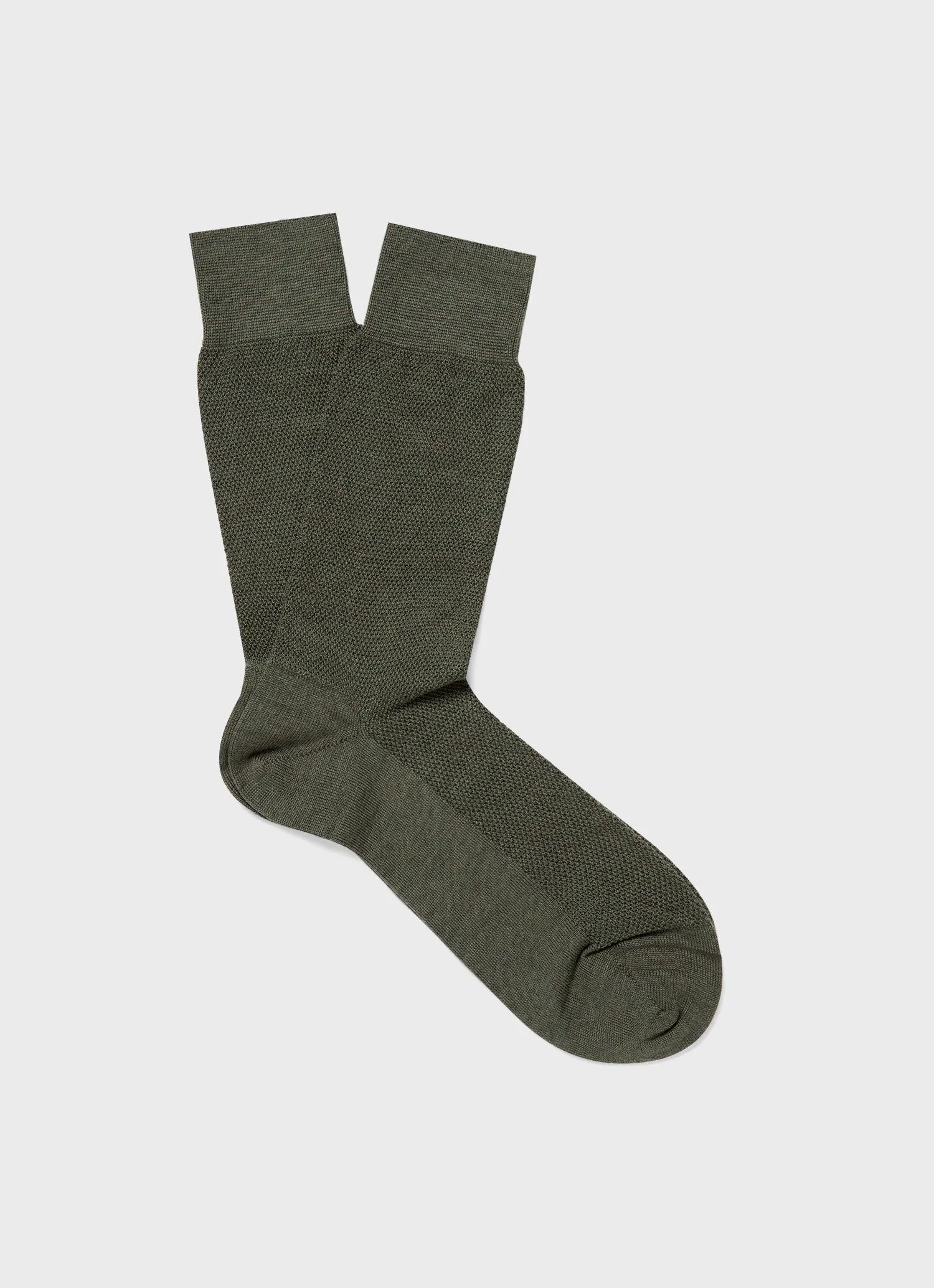 Men's Merino Wool Waffle Socks in Dark Olive sold by Sunspel