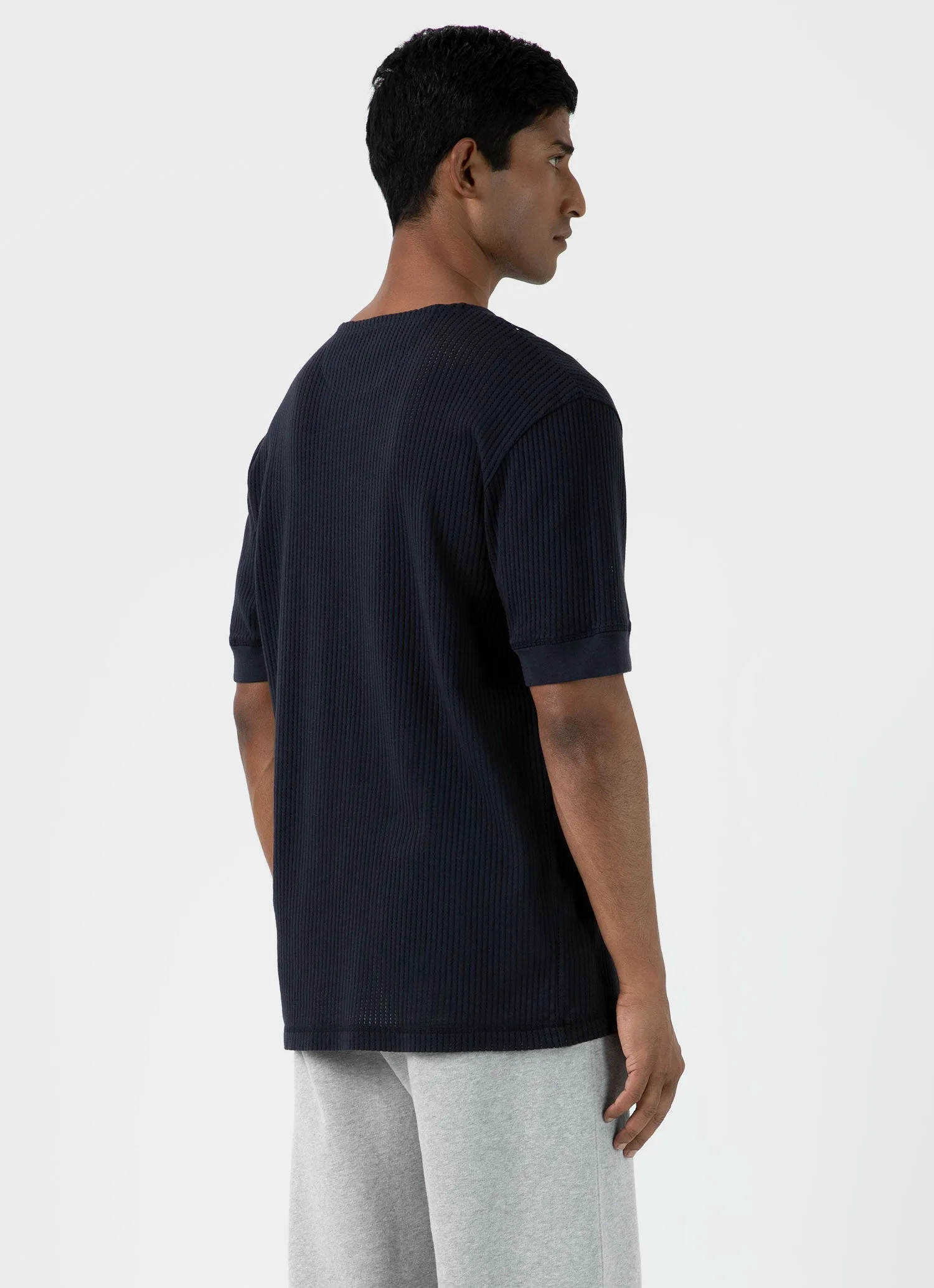 Men's Sunspel x Nigel Cabourn Mesh Henley in Navy sold by Sunspel product image thumbnail 5