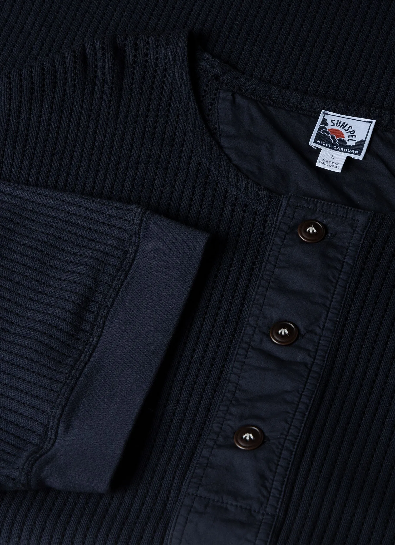 Men's Sunspel x Nigel Cabourn Mesh Henley in Navy sold by Sunspel product image thumbnail 4