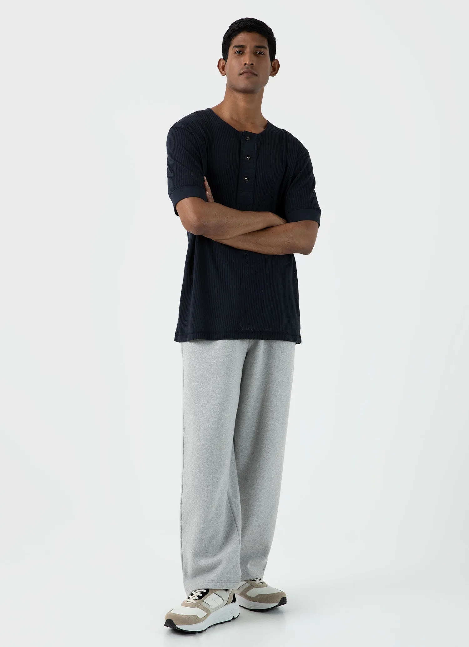 Men's Sunspel x Nigel Cabourn Mesh Henley in Navy sold by Sunspel product image thumbnail 3