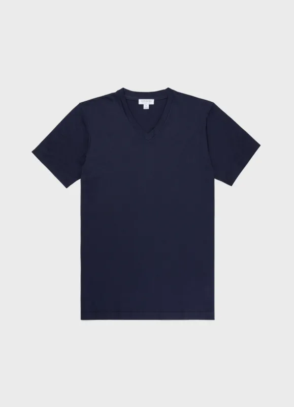 Men's Riviera V-neck T-shirt in Navy sold by Sunspel