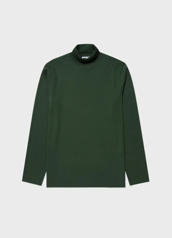 Men's Carbon Brushed Turtle Neck in Dark Green sold by Sunspel