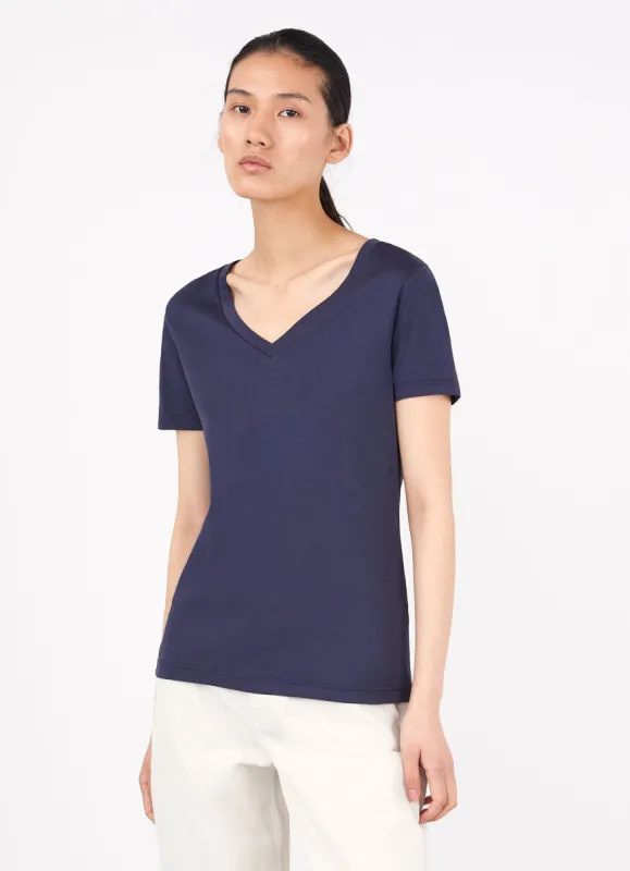 Women's V-neck T-shirt in Navy sold by Sunspel
