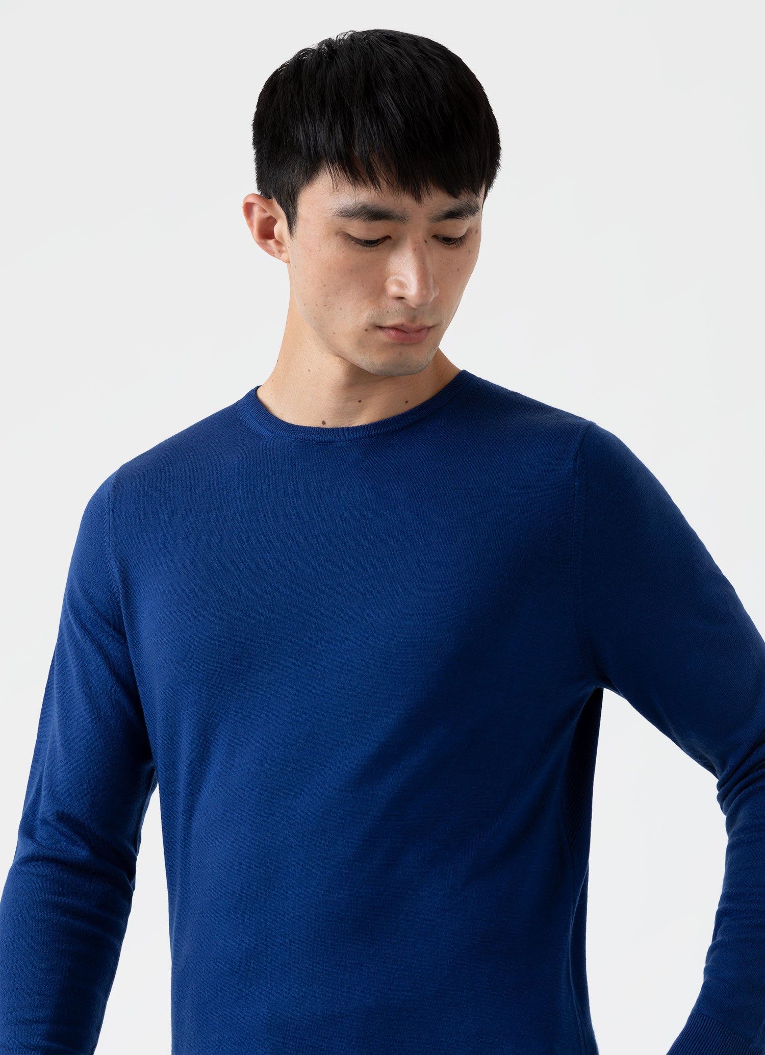 Men's Extra-Fine Merino Crew Neck in Space Blue sold by Sunspel product image thumbnail 5