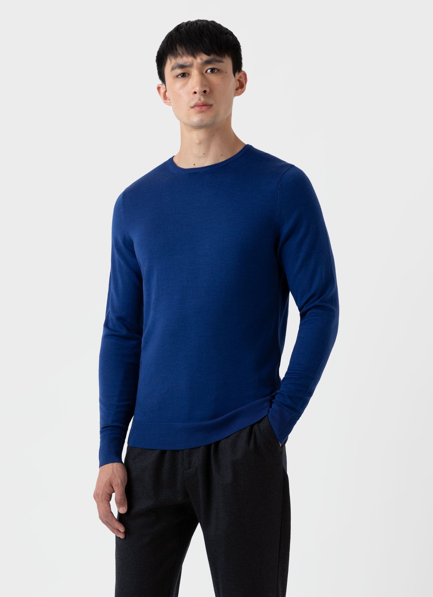 Men's Extra-Fine Merino Crew Neck in Space Blue sold by Sunspel product image thumbnail 2
