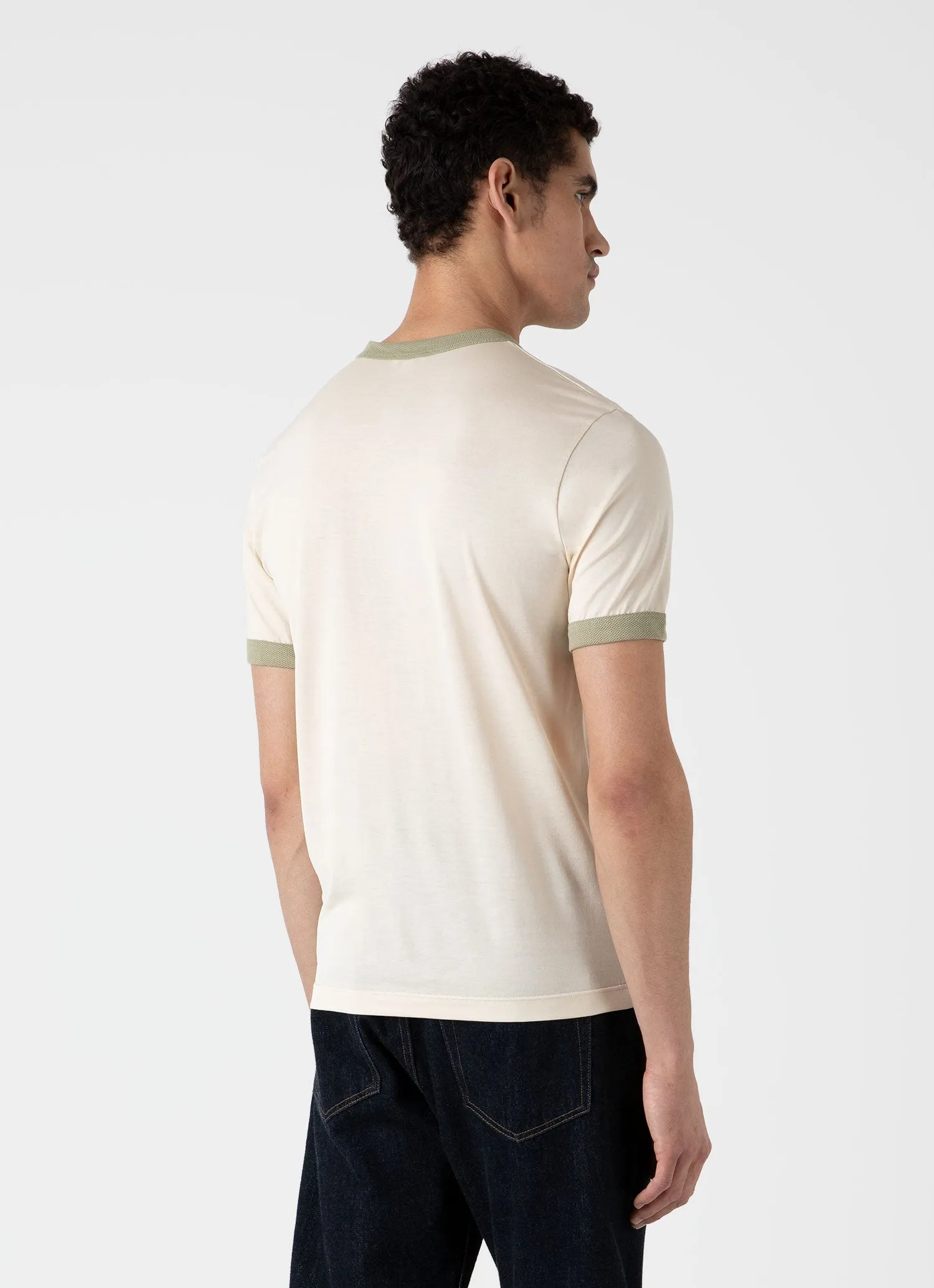 Men's Classic Ringer T-shirt in Pale Khaki sold by Sunspel product image thumbnail 5