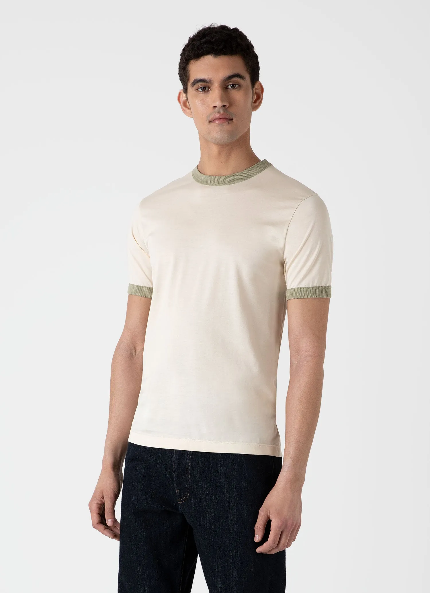 Men's Classic Ringer T-shirt in Pale Khaki sold by Sunspel product image thumbnail 2