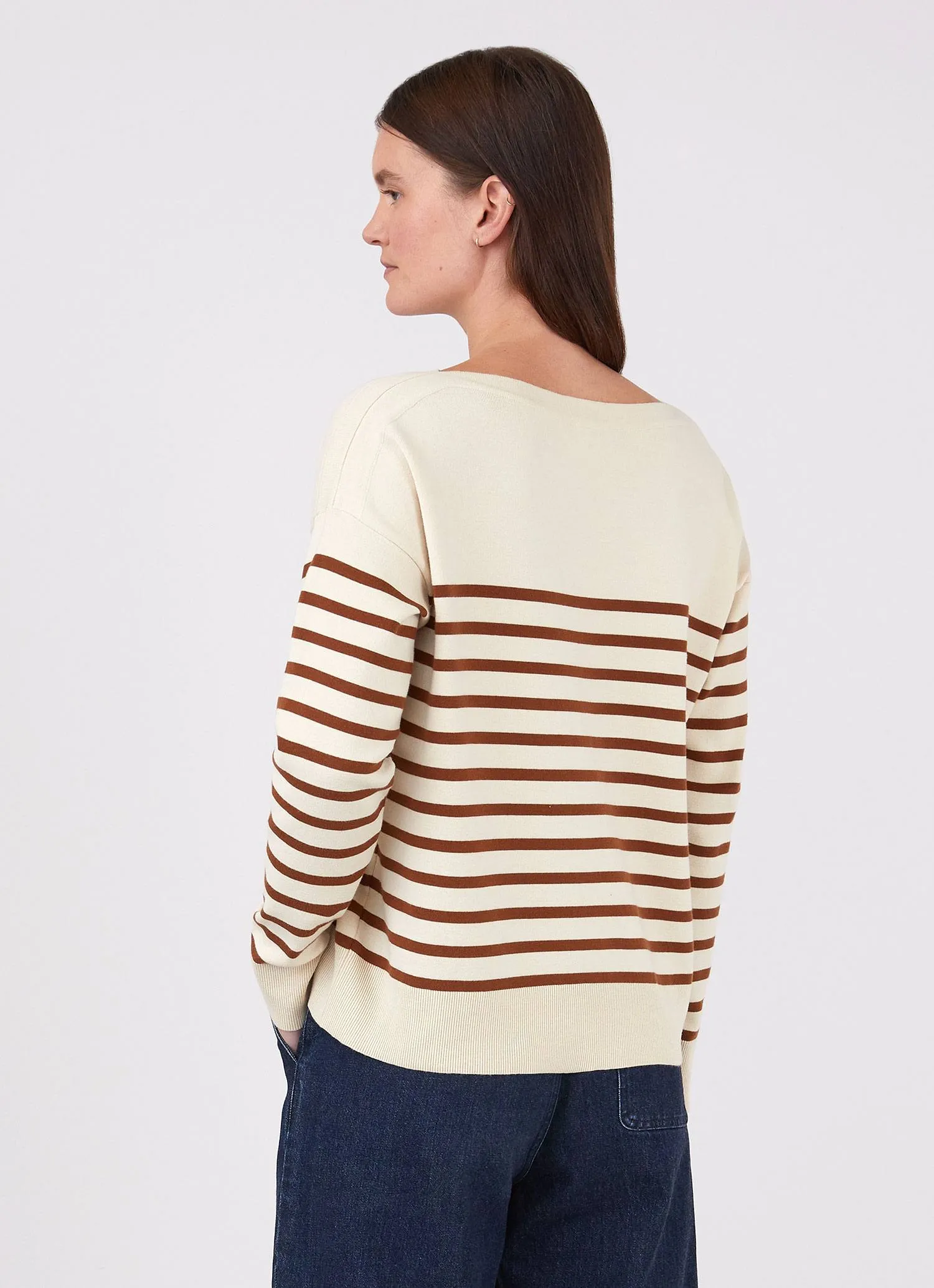 Women's Breton Stripe Jumper in Ecru/Gingerbread sold by Sunspel product image thumbnail 4
