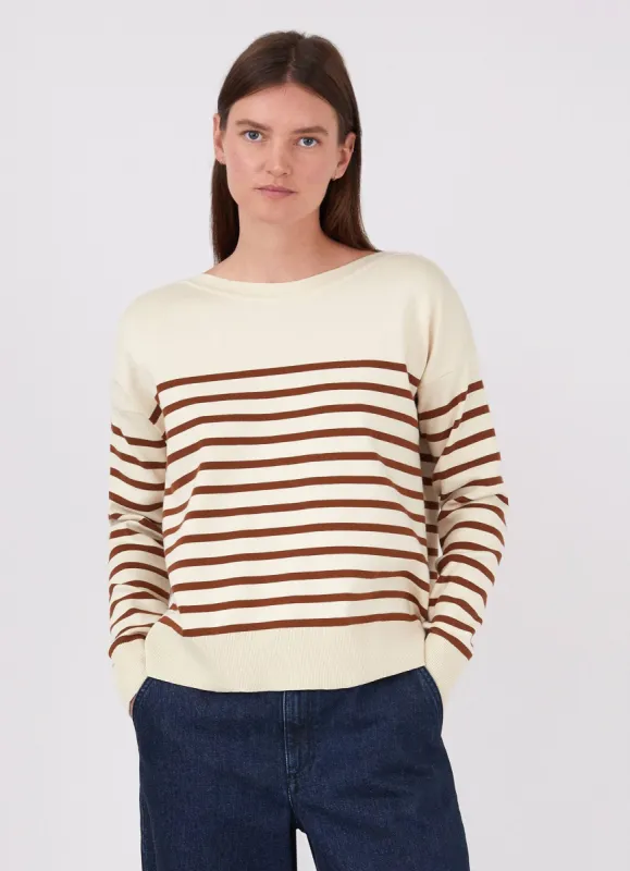 Women's Breton Stripe Jumper in Ecru/Gingerbread sold by Sunspel