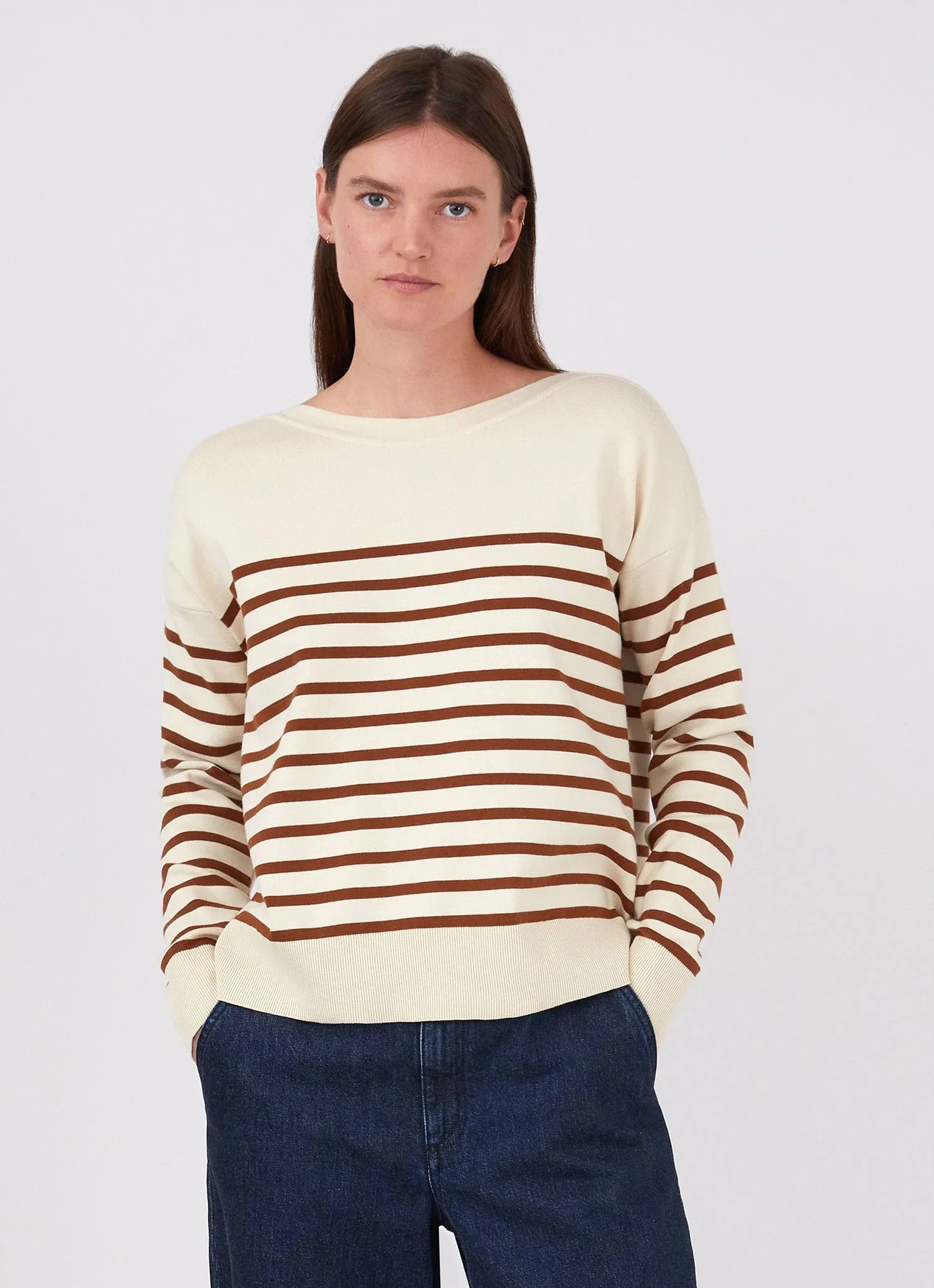 Women's Breton Stripe Jumper in Ecru/Gingerbread sold by Sunspel