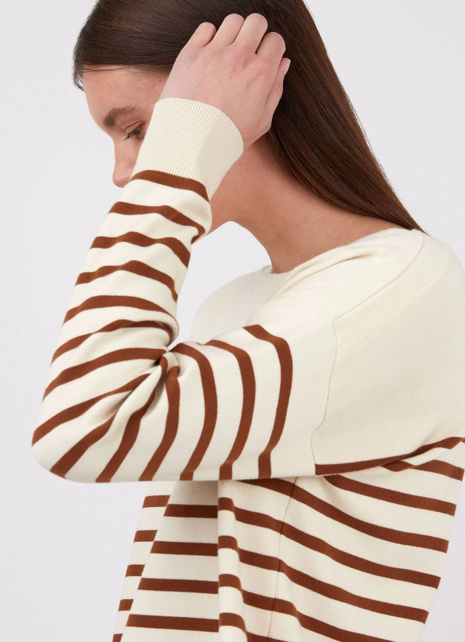 Women's Breton Stripe Jumper in Ecru/Gingerbread sold by Sunspel product image thumbnail 2