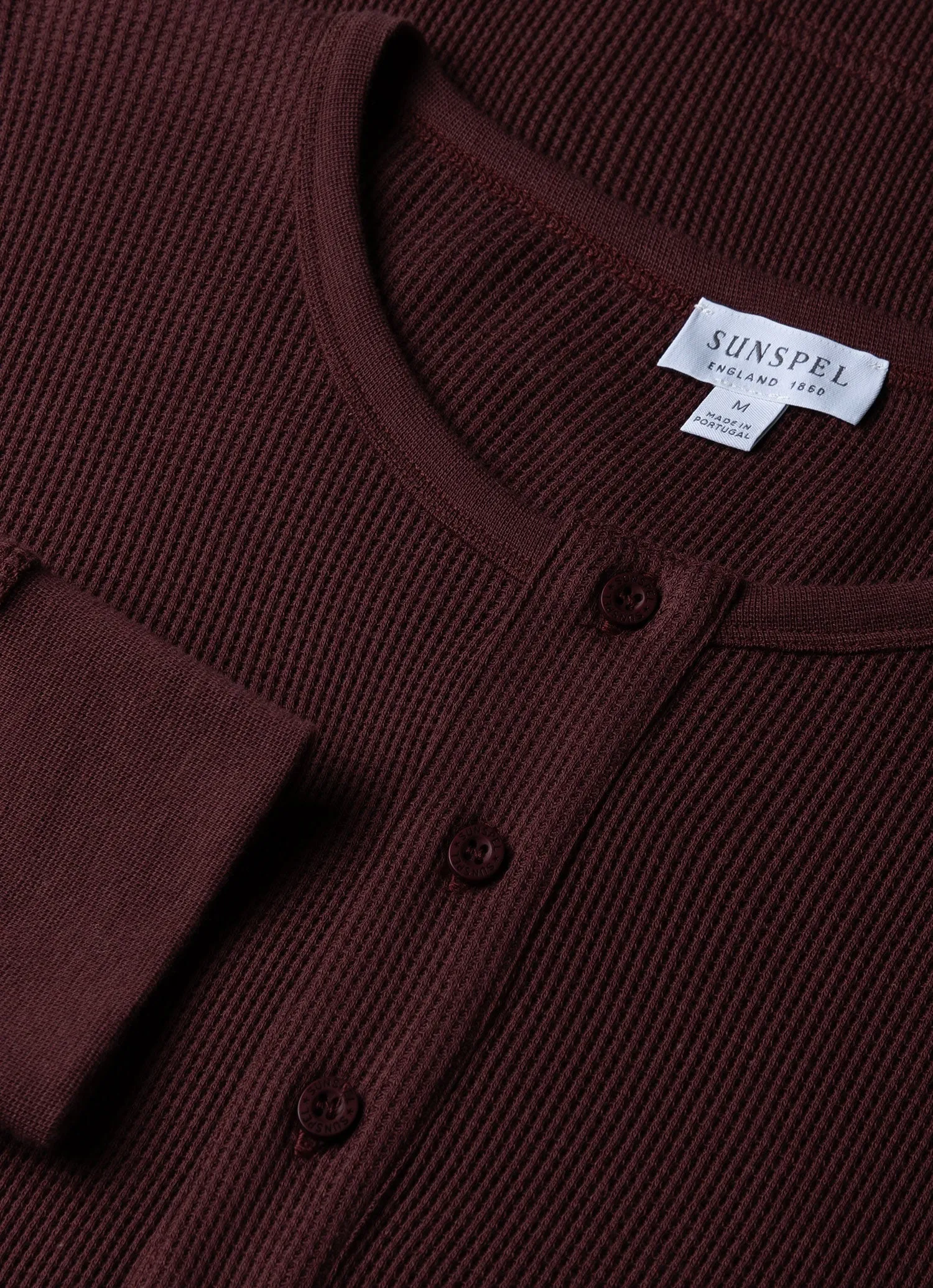 Men's Long Sleeve Waffle Henley in Maroon sold by Sunspel product image thumbnail 4