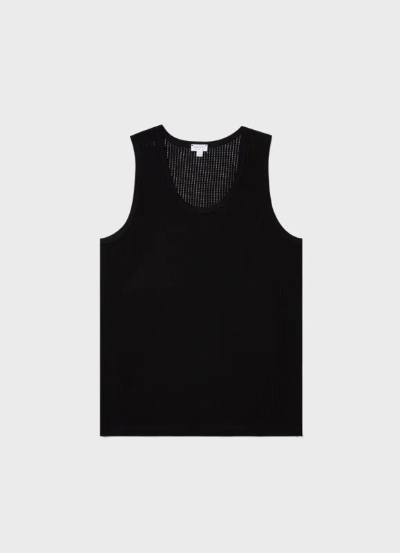 Men's Linear Mesh Tank Top in Black sold by Sunspel