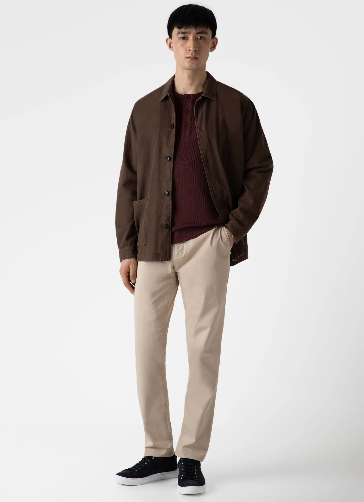 Men's Long Sleeve Waffle Henley in Maroon sold by Sunspel product image thumbnail 3