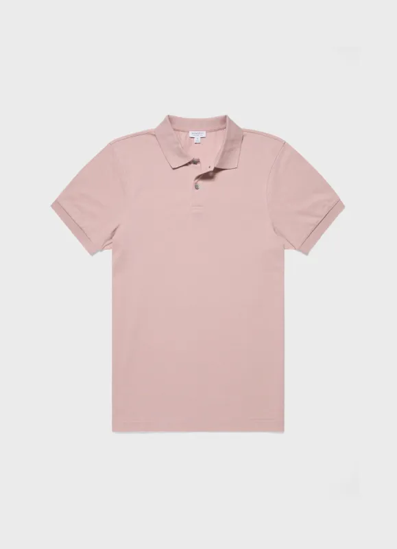 Men's Piqué Polo Shirt in Shell Pink sold by Sunspel