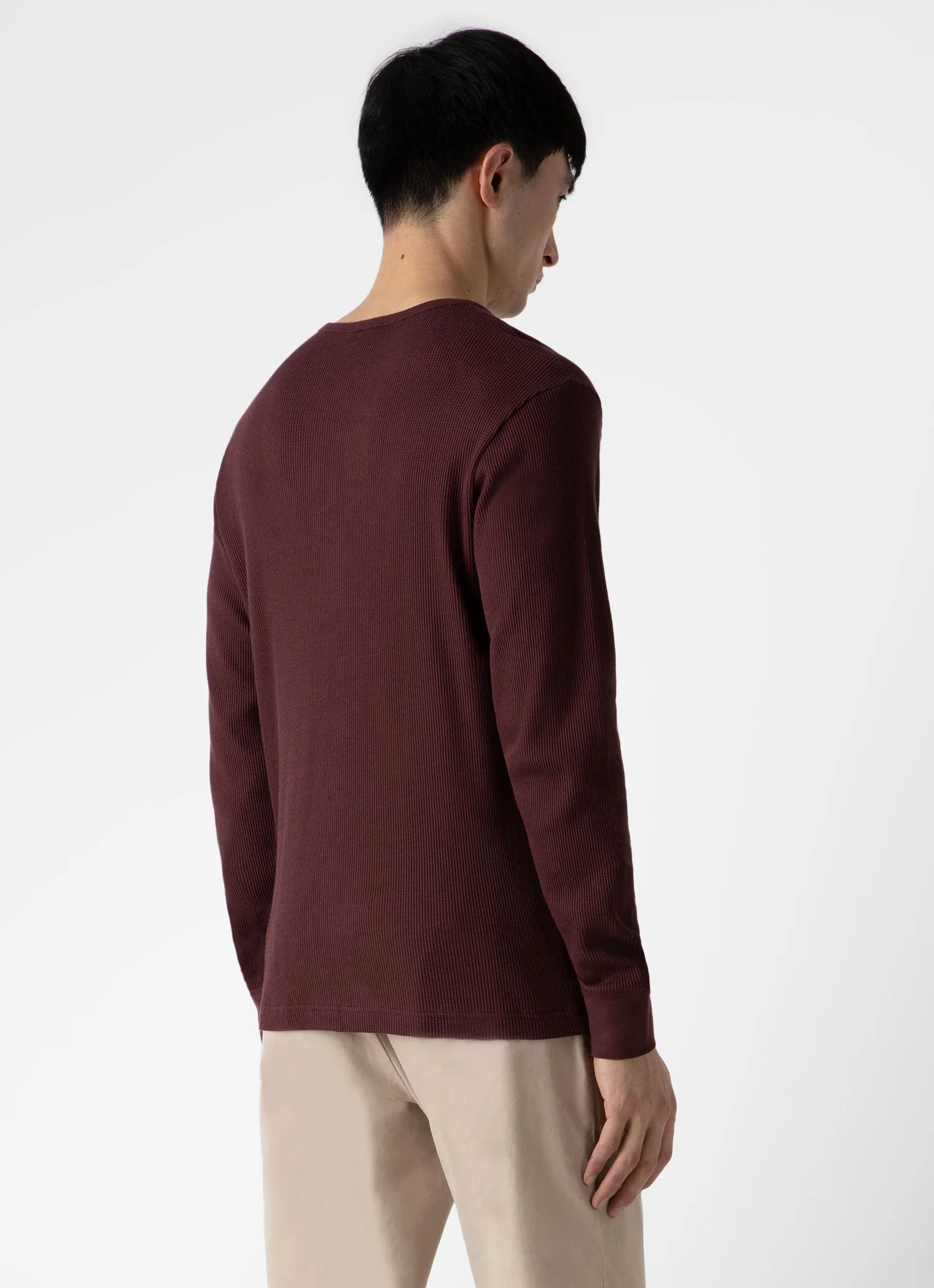 Men's Long Sleeve Waffle Henley in Maroon sold by Sunspel product image thumbnail 5