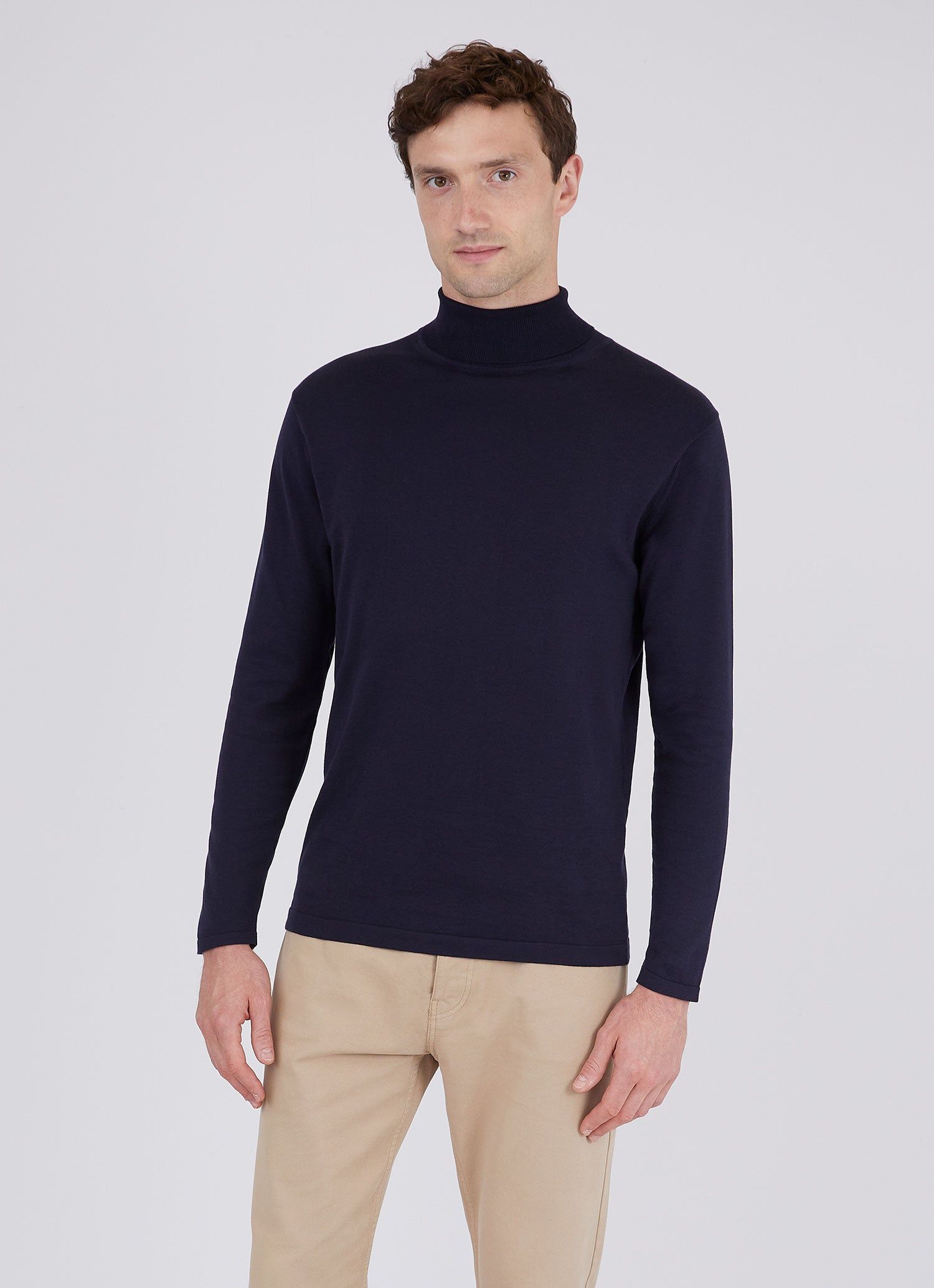 Men's Sea Island Cotton Roll Neck Sweater in Light Navy sold by Sunspel product image thumbnail 2