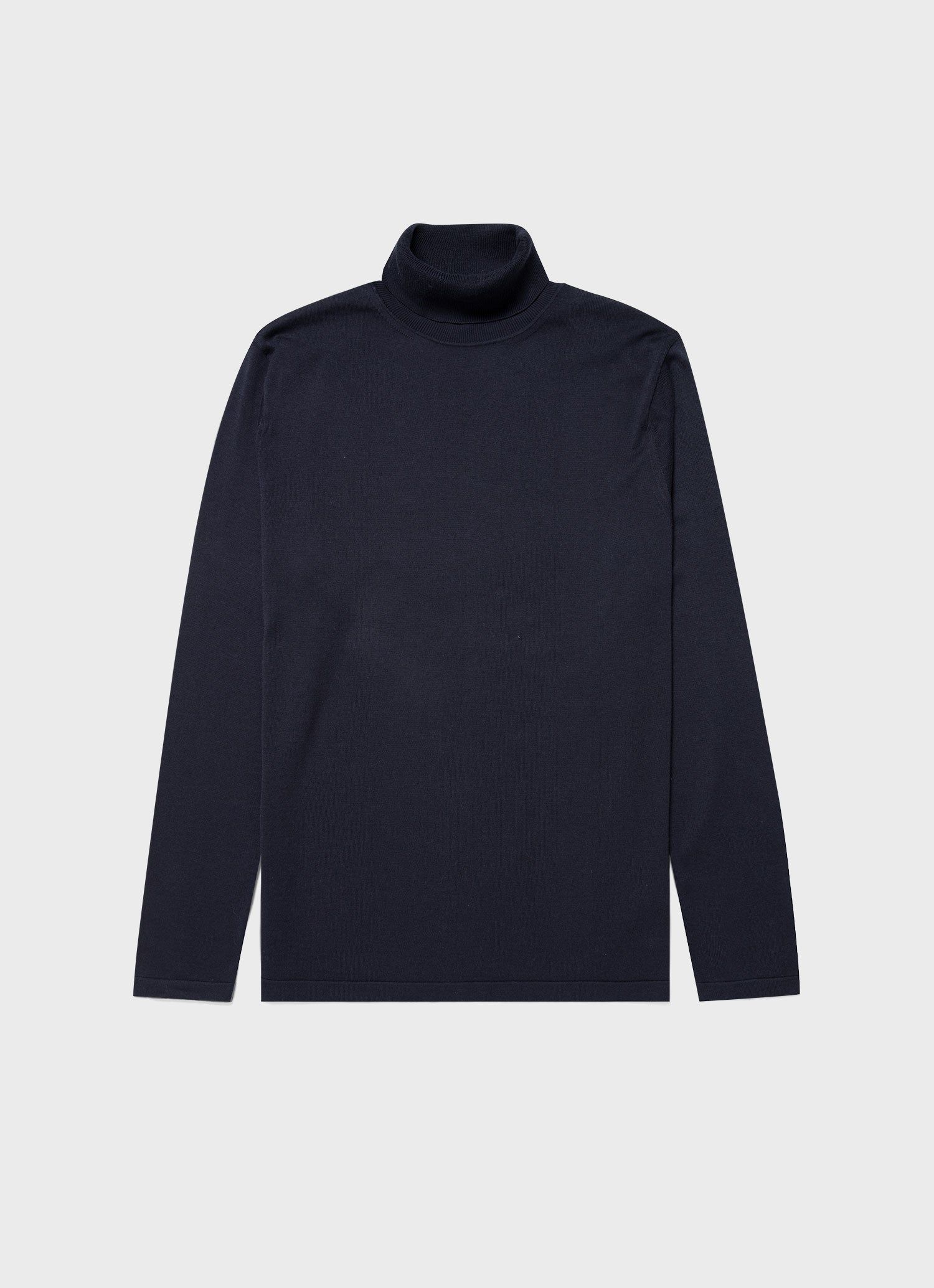 Men's Sea Island Cotton Roll Neck Sweater in Light Navy sold by Sunspel