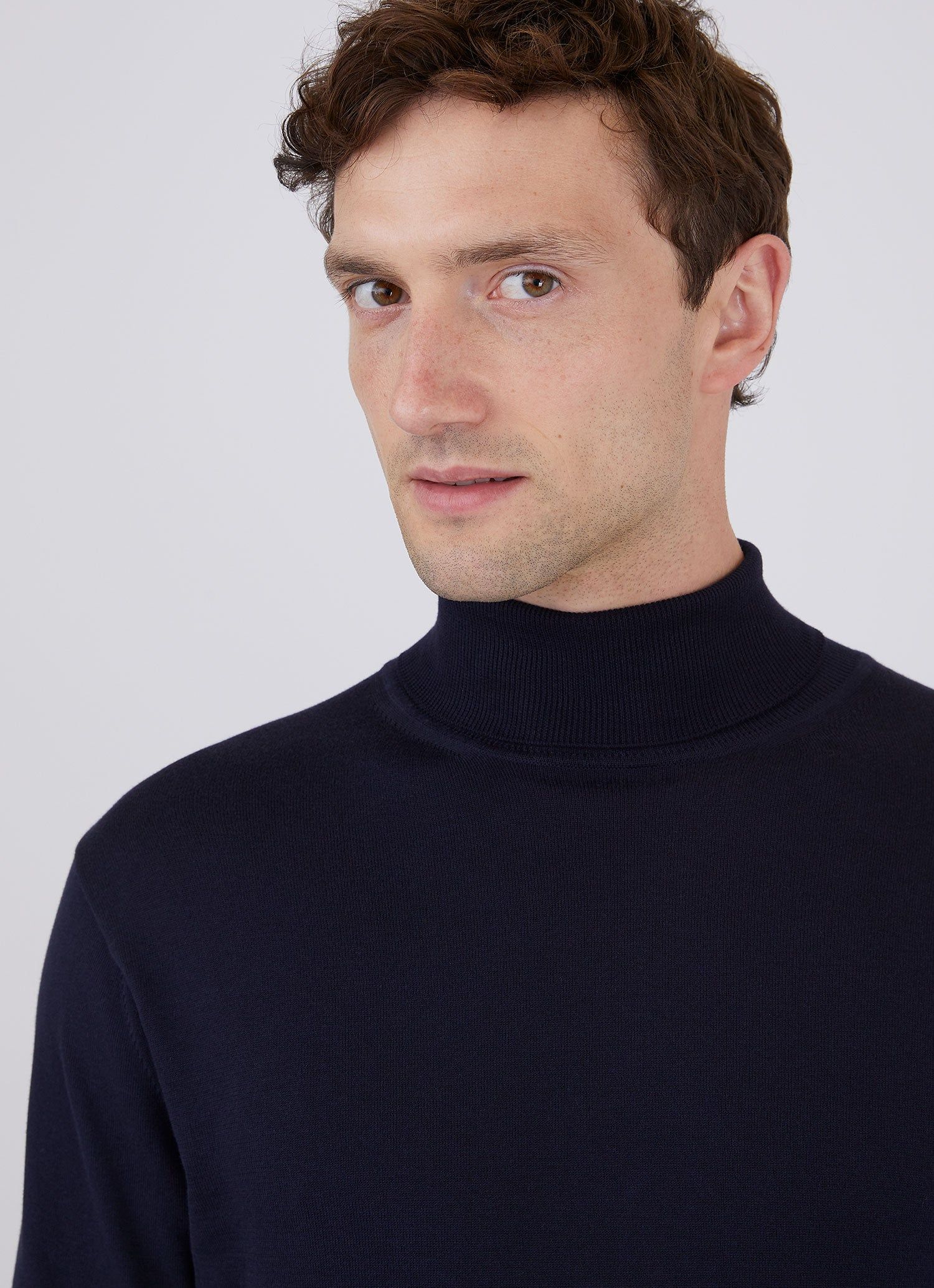 Men's Sea Island Cotton Roll Neck Sweater in Light Navy sold by Sunspel product image thumbnail 5