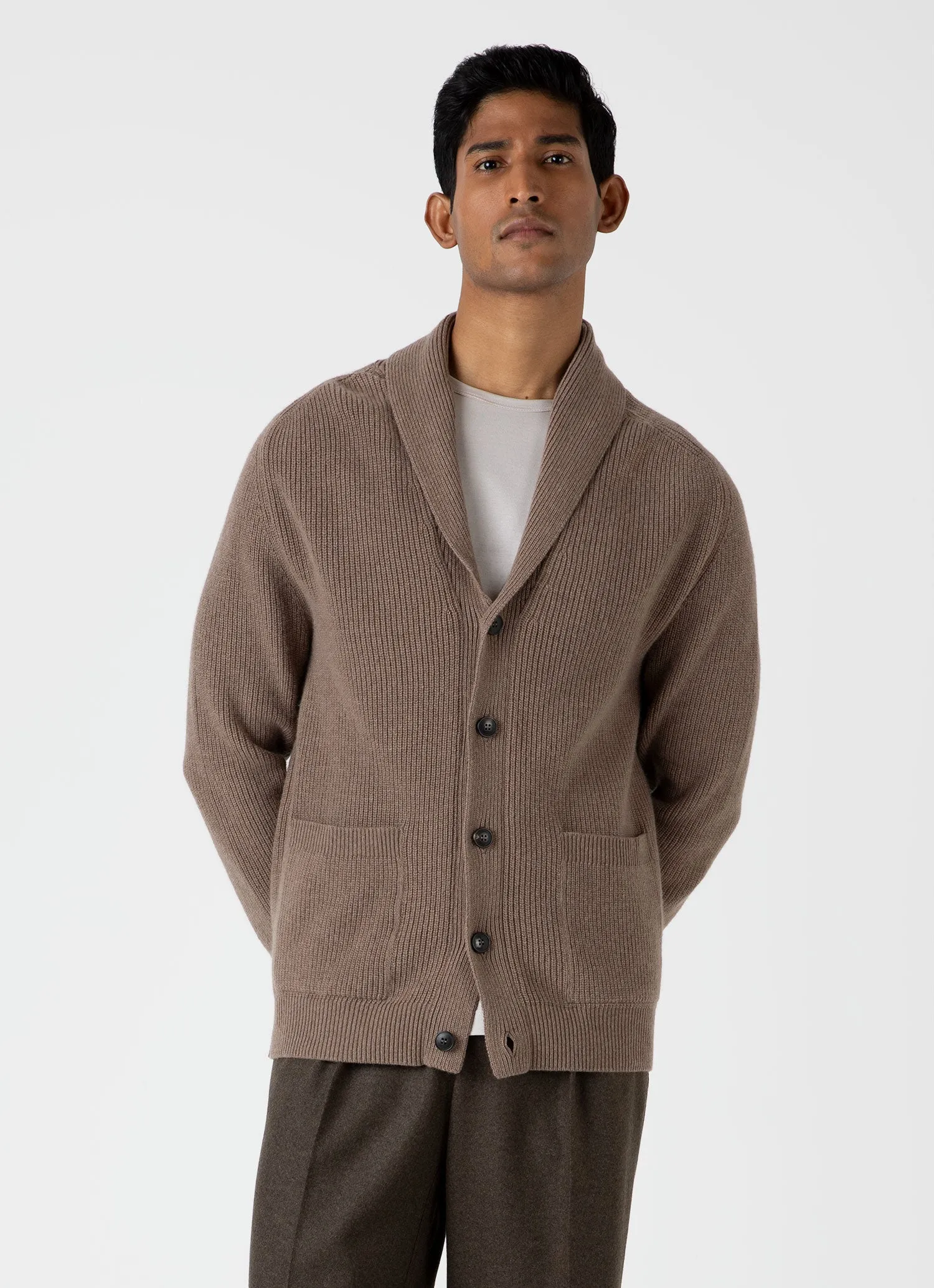 Men's Shawl Neck Cardigan in Sandstone sold by Sunspel product image thumbnail 2