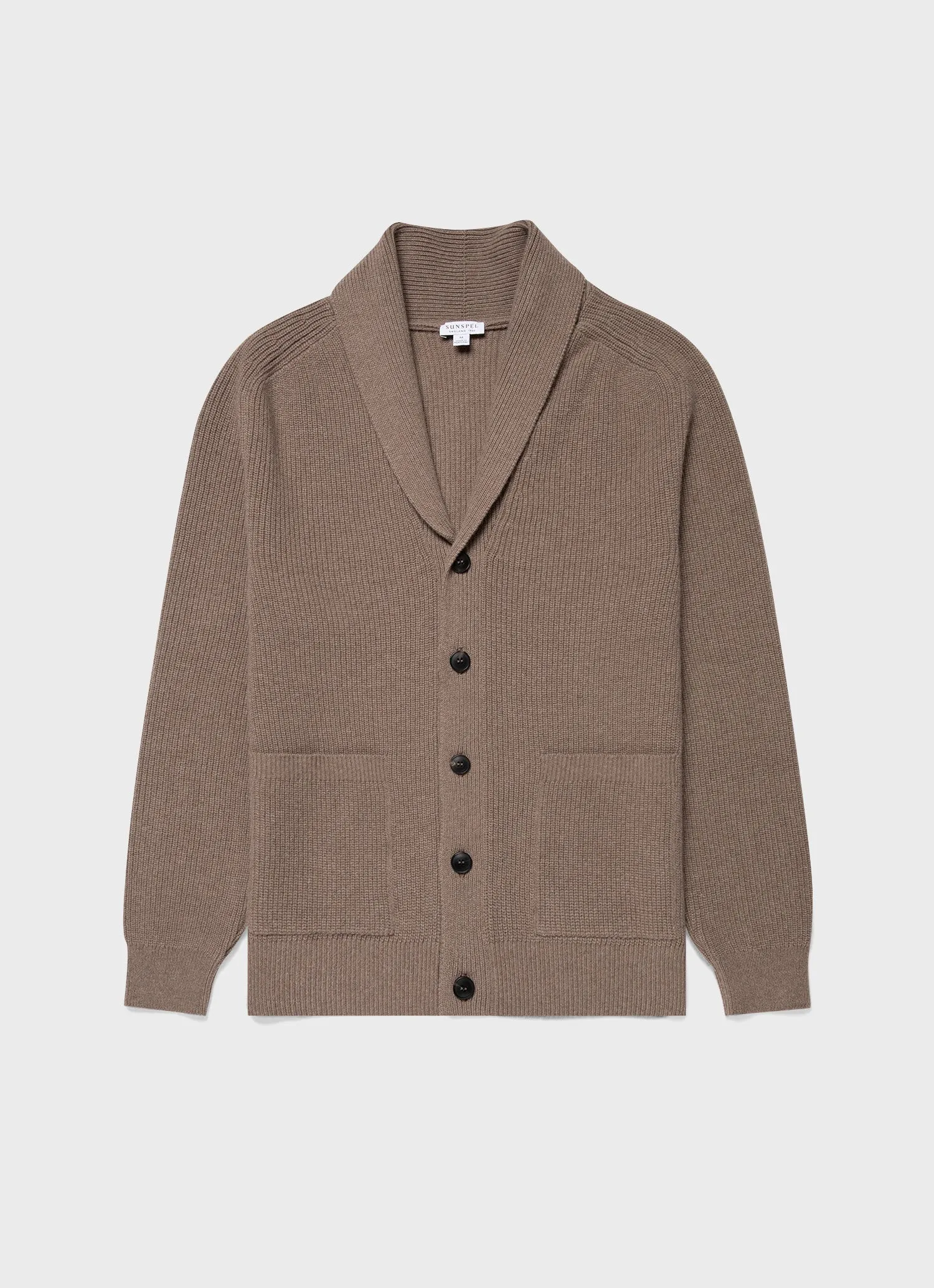 Men's Shawl Neck Cardigan in Sandstone sold by Sunspel