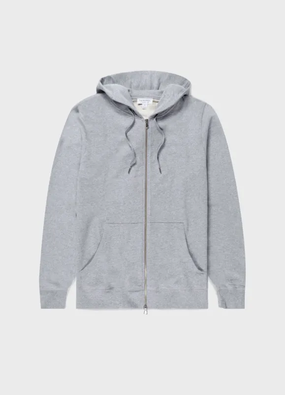 Men's Loopback Zip Hoodie in Grey Melange sold by Sunspel