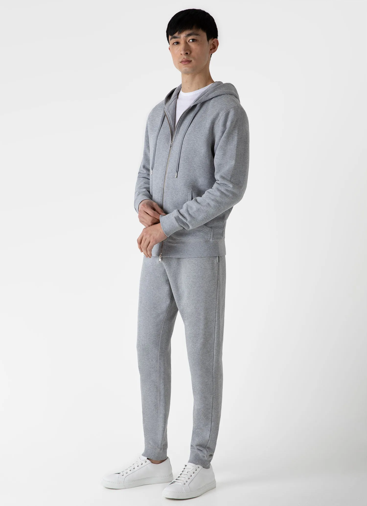 Men's Loopback Zip Hoodie in Grey Melange sold by Sunspel product image thumbnail 3
