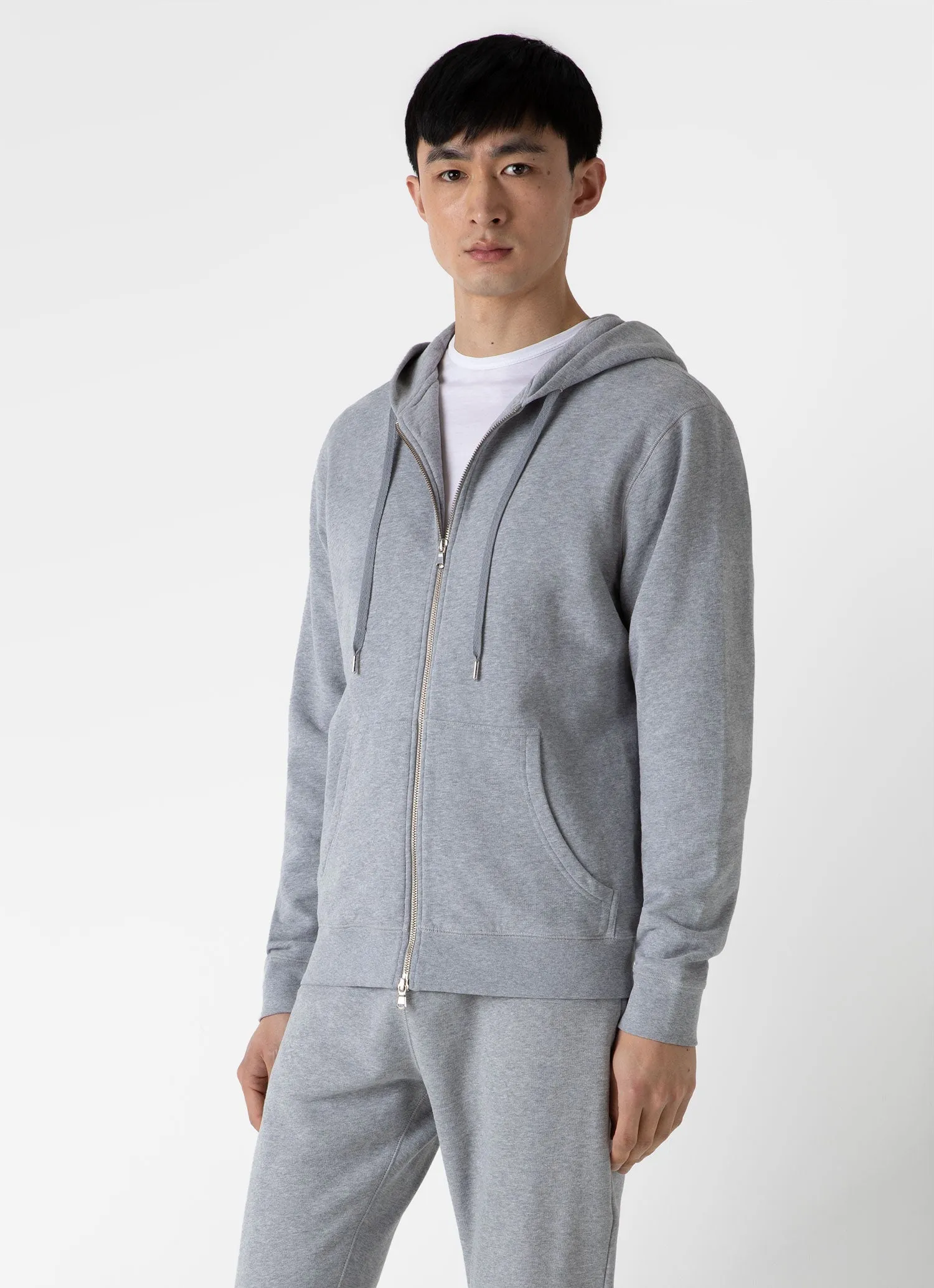 Men's Loopback Zip Hoodie in Grey Melange sold by Sunspel product image thumbnail 2