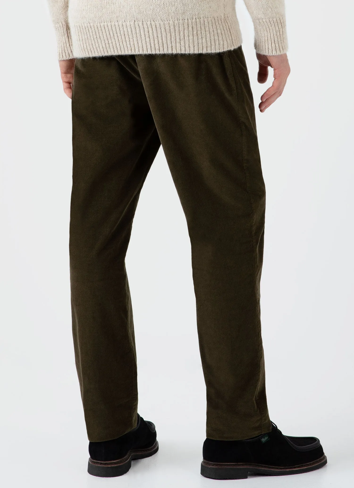 Men's Cellular Cord Drawstring Trouser in Dark Olive sold by Sunspel product image thumbnail 5
