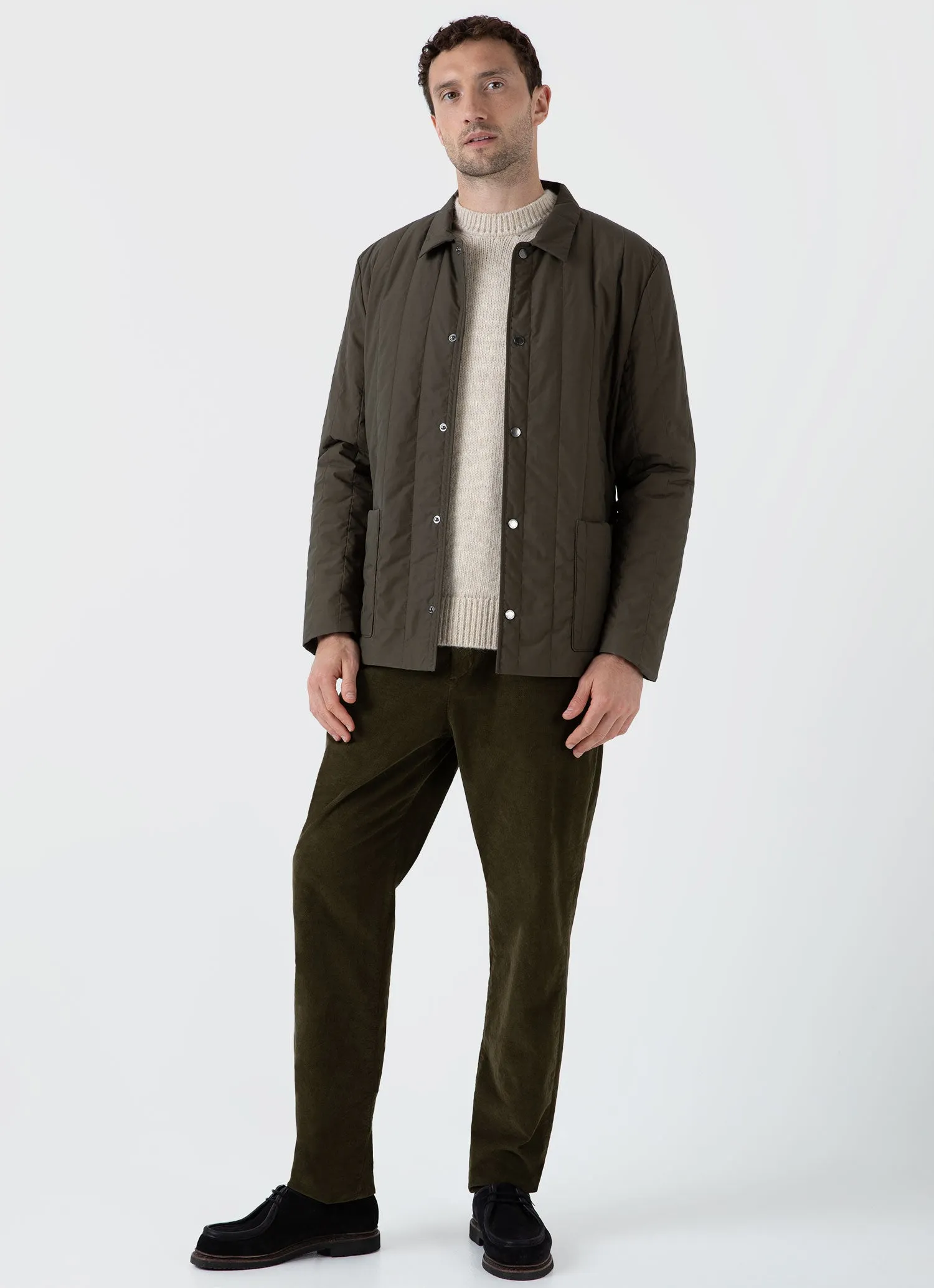 Men's Cellular Cord Drawstring Trouser in Dark Olive sold by Sunspel product image thumbnail 2
