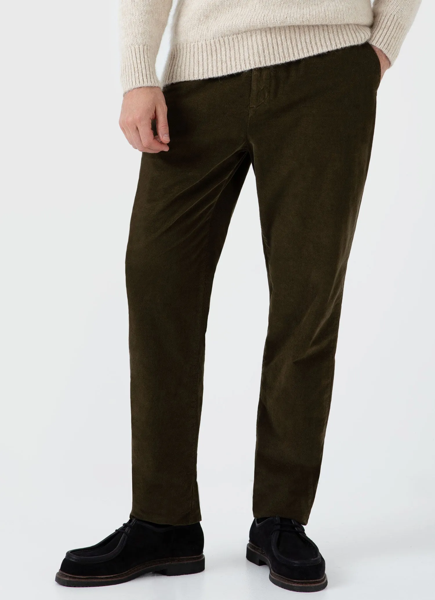 Men's Cellular Cord Drawstring Trouser in Dark Olive sold by Sunspel product image thumbnail 3