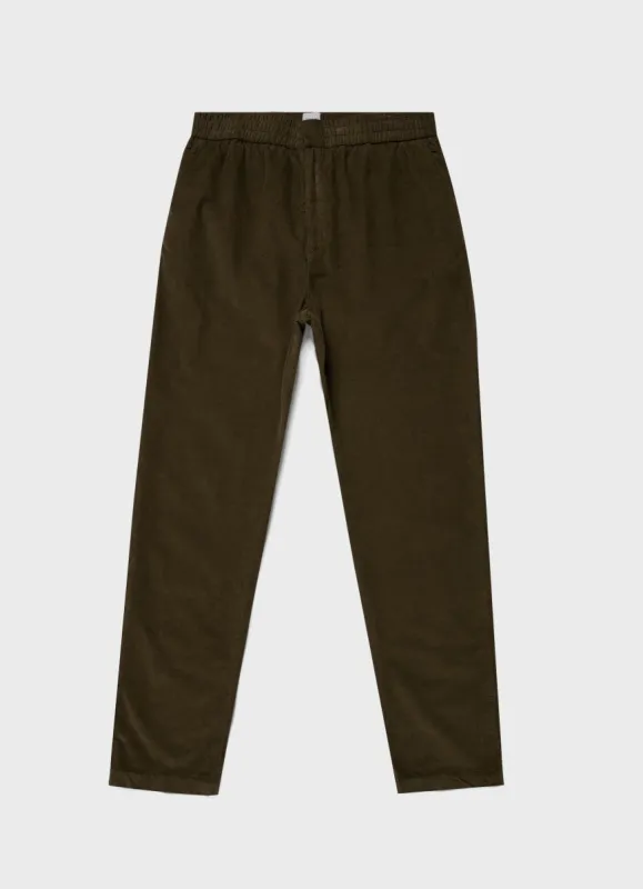Men's Cellular Cord Drawstring Trouser in Dark Olive sold by Sunspel