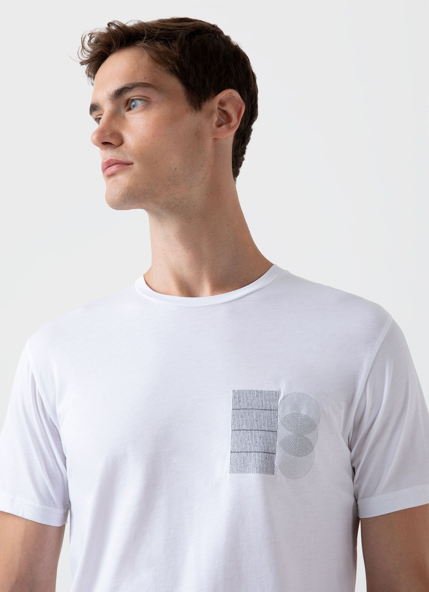 Men's Craig Ward Embroidered T-shirt in White sold by Sunspel product image thumbnail 5