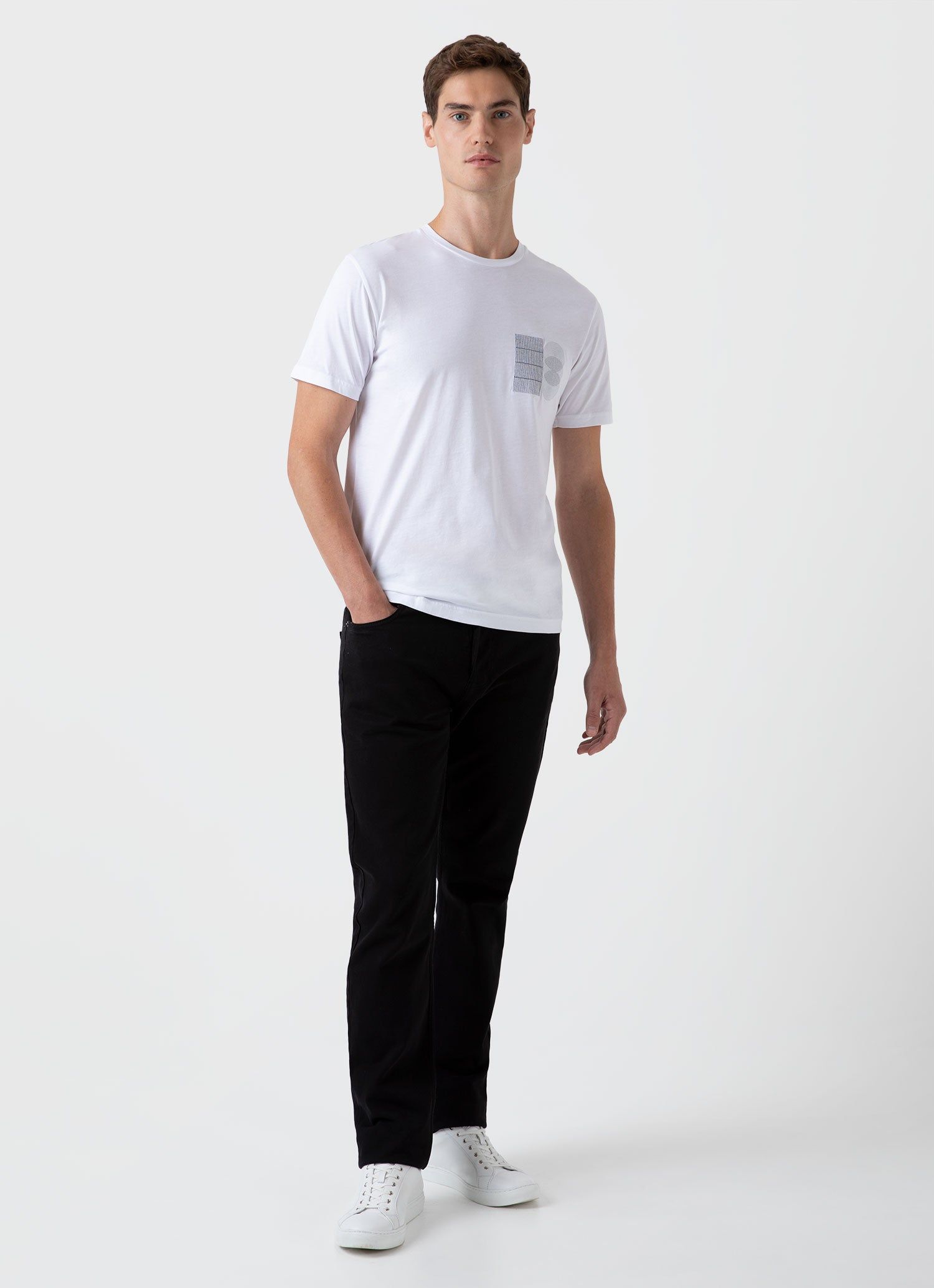 Men's Craig Ward Embroidered T-shirt in White sold by Sunspel product image thumbnail 3