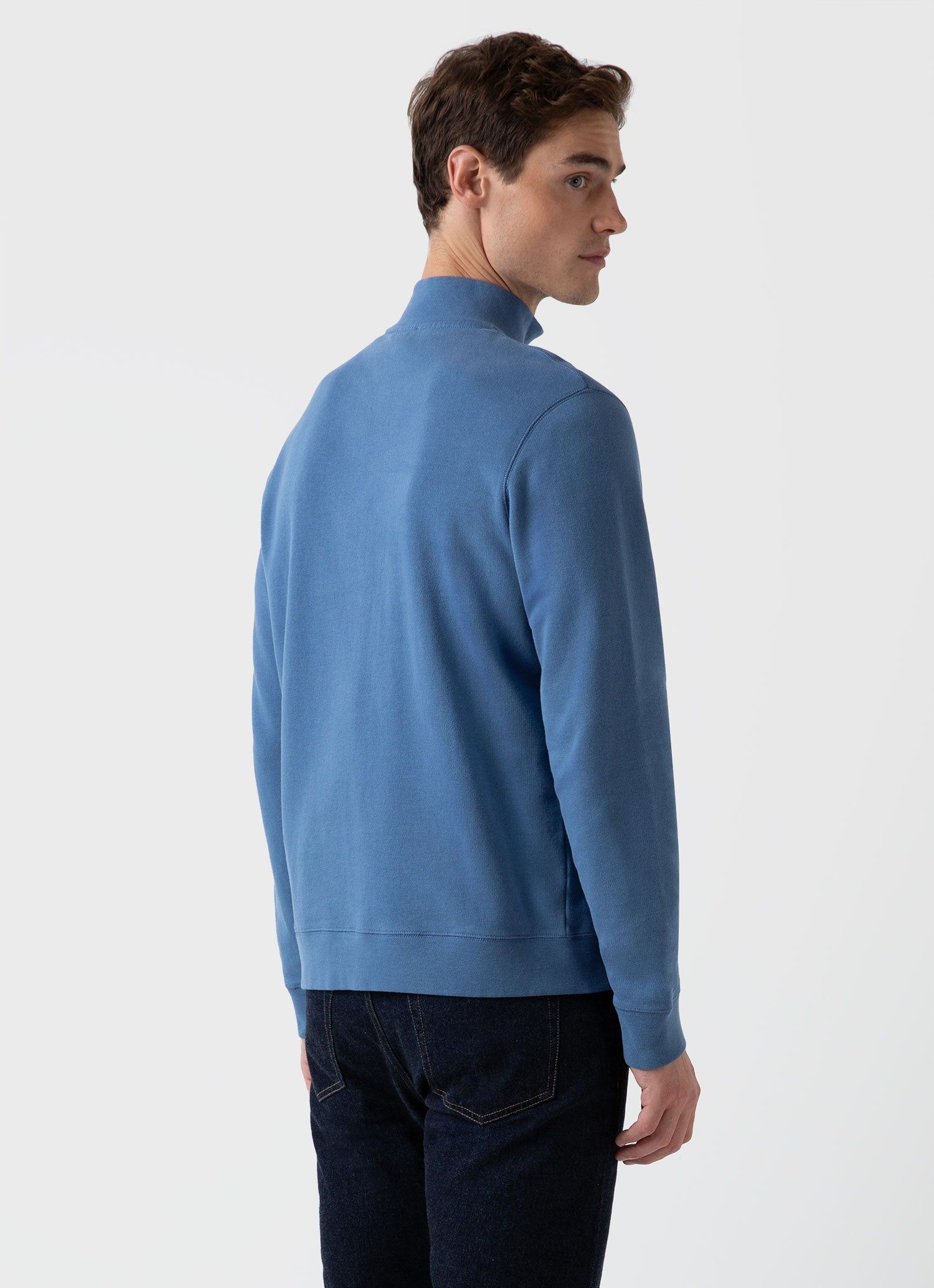 Men's Half Zip Loopback Sweatshirt in Bluestone sold by Sunspel product image thumbnail 4