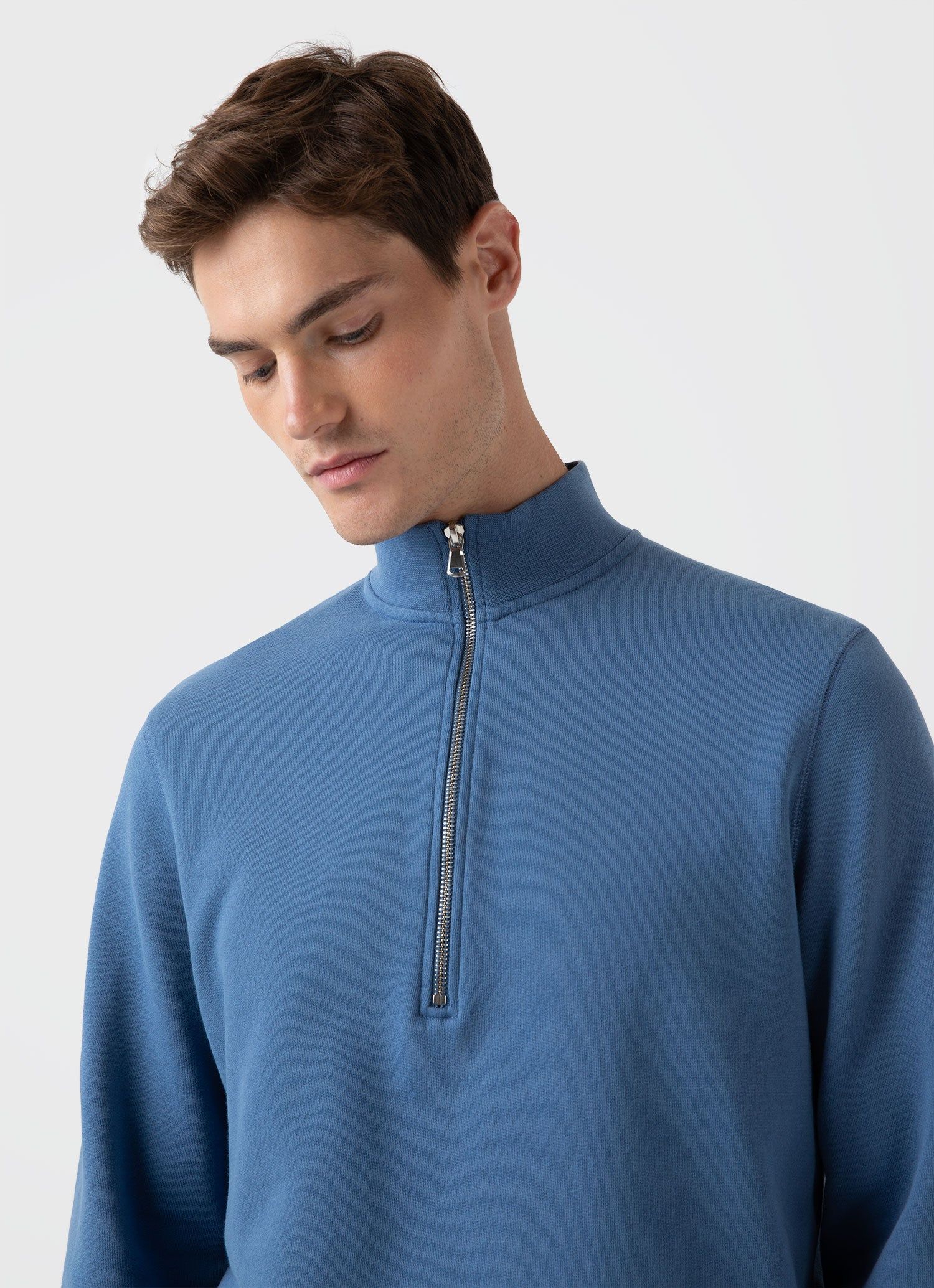 Men's Half Zip Loopback Sweatshirt in Bluestone sold by Sunspel product image thumbnail 5