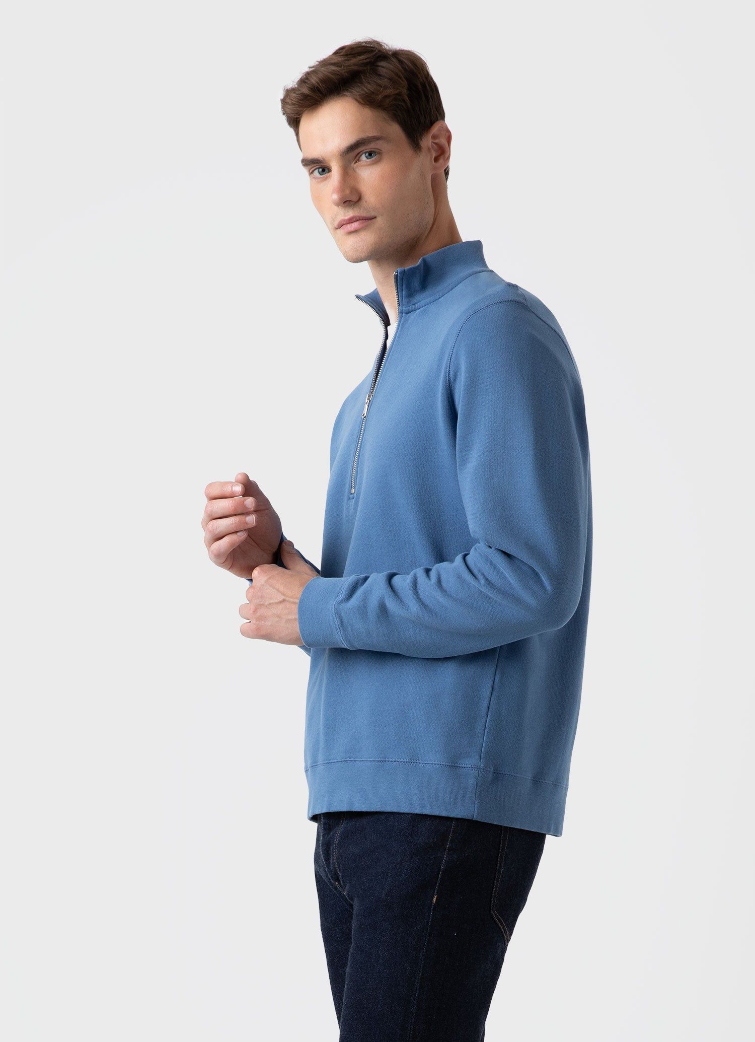Men's Half Zip Loopback Sweatshirt in Bluestone sold by Sunspel product image thumbnail 2