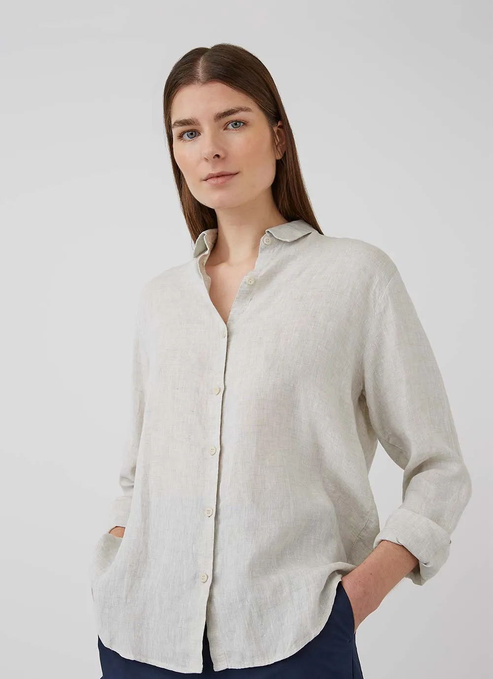 Women's Linen Shirt in Oatmeal Melange sold by Sunspel product image thumbnail 2